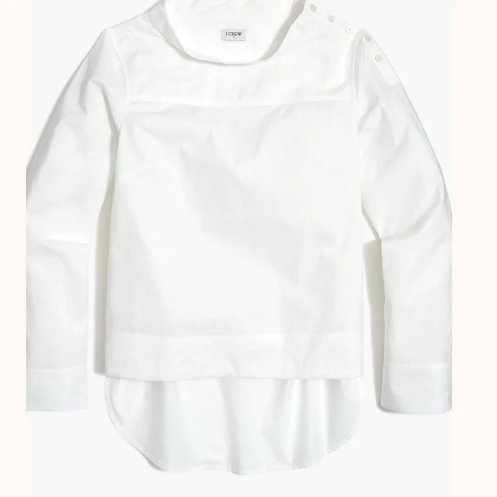 NWT J. Crew Poplin Cotton Funnelneck White Blouse Women’s Sz 4 Fishercore Boho